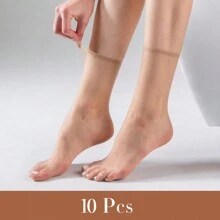 10 Pairs Women's Ultra-Thin, Sheer, Invisible Short Socks, Knee-High Socks, Ankle Socks, Fall - Apricot - View 7