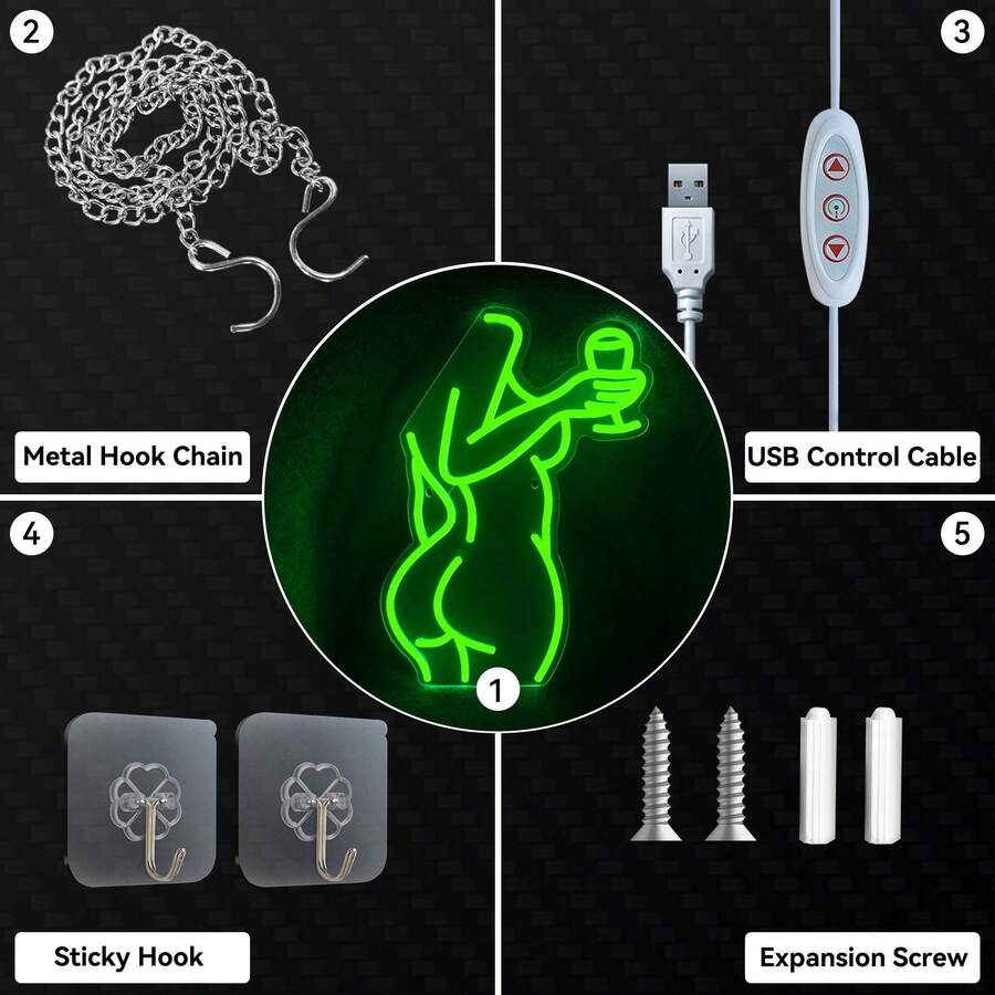 1pc Green Sexy Lady Drinking Wine LED Neon Lighted Sign Acrylic Back