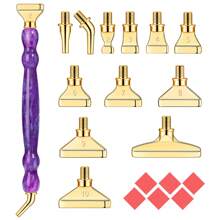 12 件金色/银色/彩色玫瑰金钻石钻头 + 1/3 件闪亮葫芦笔形塑料笔 + 6 件红胶 + 1 件塑料盒钻石画工具套件，螺纹 - 12pcs金色鑽頭 - 查看 19