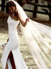 1pc Cathedral Length 3 Meter Simple Plain Soft Tulle Wedding Bridal Veil With Metal Comb For Wedding Party White Ivory Fall Clothes For Women