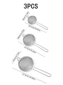 1 Pieza/3 Piezas Colador De Acero Inoxidable Con Mango, Herramienta De Cocina Multiusos Para Freír Y Filtrar - Plateado - Ver 12