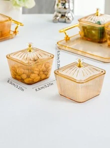 1pc Grid Design Candy Box With Lid And Tray, Dustproof Plastic Cream-Colored Fruit Tray For Living Room Coffee Table, Snacks & Dry Fruits Platter - Champagne - View 13