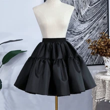 Enagua de novia de 2 niveles estilo Lolita en color negro, falda interior de tela de satén sin rebote para cosplay, falda con volantes en forma de campana, para ropa de mujer en otoño - Negro - Ver 1