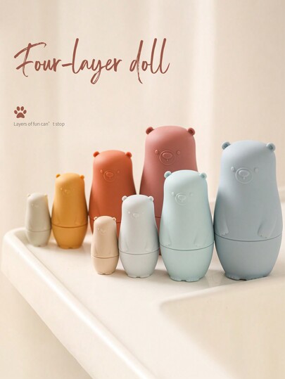 4pcs/Set Cute Bear Shaped Silicone Nesting Toys For Children's Size Cognition Ability & Stacking Practice