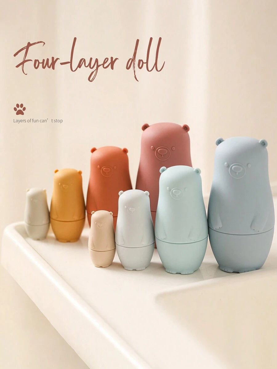 4 Piezas /conjunto Juguetes Apilables Para Niños Hechos Silicona En Forma De Lindos Osos Para Mejorar La Habilidad De Apilamiento Y La Cognición Del Tamaño
