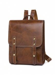 LECEY 棕色大容量翻盖复古街头休闲户外学院风女士背包 - 棕色 - 查看 2