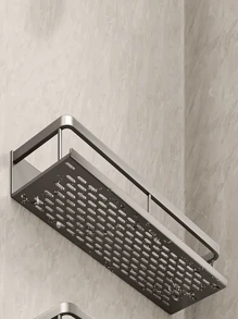 1pc Aluminum Bathroom Organizer Shelf With Towel Rack, Wall Mounted Space Saving Storage Rack For Toilet & Shower Room, No Drilling Required, Bathroom Accessories, Room Decor