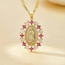 3D Hollow Pendant Virgin Mary Heart Flower Stone Necklace Suitable For Date