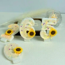 1 pieza Vela decorativa de pastel hecha a mano Vela en forma de dígitos del 0 al 9 Vela de cumpleaños Velas con decoración de flores girasoles para crear ambiente, Navidad