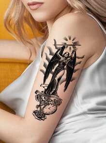 2pcs Angel Hand, Flower, Clock, Cross Waterproof Tattoo Stickers - Brown - View 4