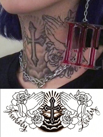 2 st. Ängel Hand , Blomma , Klockor , Kors Vattentät Tatuering Gnuggisar