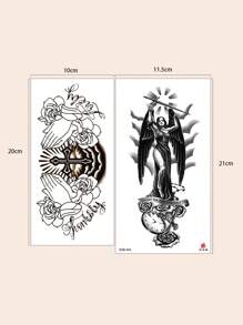 2pcs Angel Hand, Flower, Clock, Cross Waterproof Tattoo Stickers - Brown - View 5