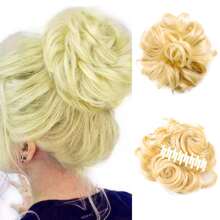 優雅風格,女式時尚蓬鬆包頭頭套,夾式頭套,亂糟發型,合成高溫耐受材料,適合日常穿著（金色）