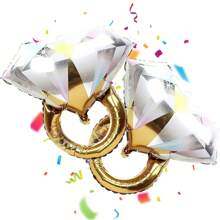 2/4 件婚礼装饰水钻戒指铝箔气球，订婚戒指和结婚戒指形状聚酯薄膜气球，新娘送礼会单身派对用品，圣诞节 - 金色 - 查看 2