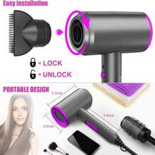 Ionic Hair Dryer, 1800W Professional Hair Dryer (With Powerful AC Motor), Negative Ion Technology, 3 Heat/2 Speed/Cold Settings, Contains 2 Nozzles And 1 Diffuser, For Home Salon Travel Women Kids - Grey - View 6