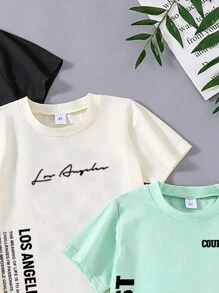 3 pièces le set: T-shirt à manches courtes avec imprimé lettres pour jeune garçon et short