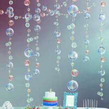 4个透明泡泡花环美人鱼派对装饰，彩色扁平镂空挂饰，适用于生日、洗礼、婚礼、海洋主题墙贴、婴儿派对、水下节日、儿童拍照道具、家居装饰、房间装饰、墙面装饰礼品、毕业典礼 - 彩色 - 查看 1