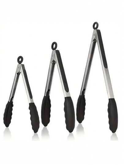 Pinza Para Sartén Antiadherente Para Bistecs, Pinzas De Barbacoa De Silicona Y Acero Inoxidable, Sujetador De Alimentos Resistente Al Calor