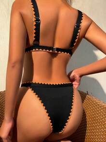 Rib Whip Stitch Bikini For Summer Beach - Black - View 3