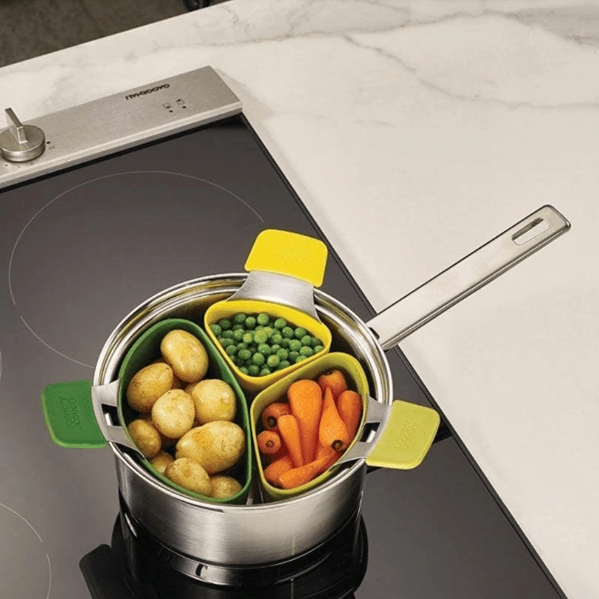 3-Piece Steamer Set Silicone Triple Divider Basket Strainer Kit Whitening Basket Separator Kitchen Utensil Accessories