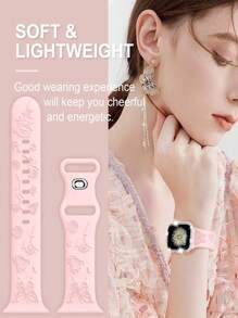 花卉雕刻表带与 Apple Watch 表带 40 毫米 38 毫米 41 毫米 44 毫米 45 毫米 49 毫米 42 毫米 46 毫米女款兼容，柔软硅胶可爱蝴蝶花朵图案运动表带，适用于 Ultra 2 SE 10 9 8 7 6 5 4 3 2 1 系列表带，作为返校学生的礼物