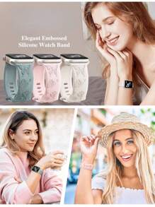 花卉雕刻表带与 Apple Watch 表带 40 毫米 38 毫米 41 毫米 44 毫米 45 毫米 49 毫米 42 毫米 46 毫米女款兼容，柔软硅胶可爱蝴蝶花朵图案运动表带，适用于 Ultra 2 SE 10 9 8 7 6 5 4 3 2 1 系列表带，作为返校学生的礼物