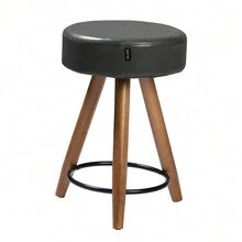 Kit 02 Banquetas Baixa Cozinha Paris Estofada D-33 Pés de Madeira Rosqueáveis Corano Preto - Desk Design