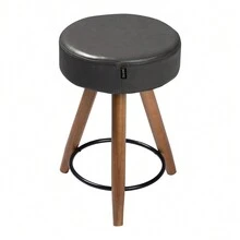 Kit 02 Banquetas Baixa Cozinha Paris Estofada D-33 Pés de Madeira Rosqueáveis Corano Preto - Desk Design