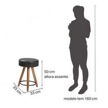 Kit 02 Banquetas Baixa Cozinha Paris Estofada D-33 Pés de Madeira Rosqueáveis Corano Preto - Desk Design