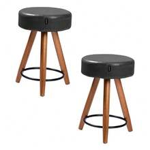 Kit 02 Banquetas Baixa Cozinha Paris Estofada D-33 Pés de Madeira Rosqueáveis Corano Preto - Desk Design