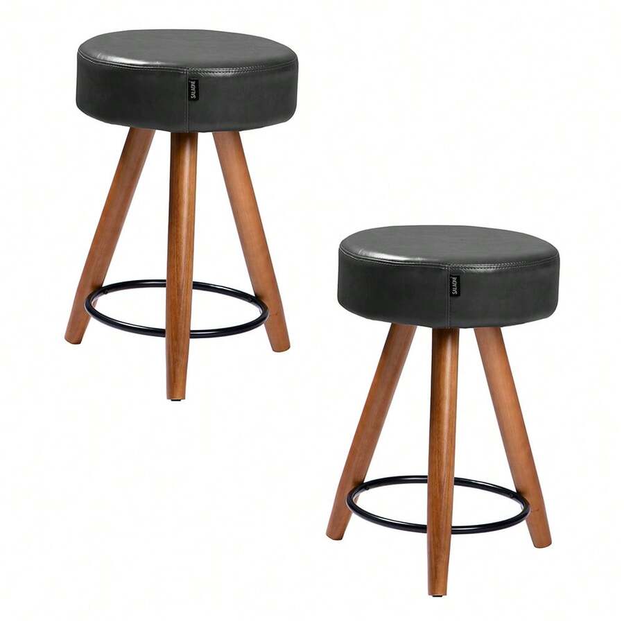 Kit 02 Banquetas Baixa Cozinha Paris Estofada D-33 Pés de Madeira Rosqueáveis Corano Preto - Desk Design