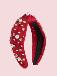 1 Băng Đô Vải Rộng Cho Nữ Với Kim Cương Màu Đỏ & Trang Trí Ngọc Trai, Thích Hợp Cho Trang Phục Hàng Ngày & Lễ Hội Hoàng Gia - Đỏ - Xem 9