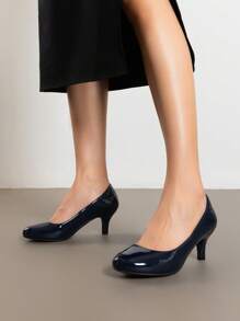 Women's Low Heel Court Pumps Solid Color Elegant Bridal Wedding Shoes - 藏蓝色 - 查看 4