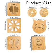 6pcs Heat-Resistant Wooden Placemats And Coasters, Kitchen Insulation Pads, Dining Table Mats, Non-Slip Bowl Mat, Suitable For Cup And Dish Insulation - Large Cat Bowl Mat - View 2
