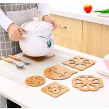 6pcs Heat-Resistant Wooden Placemats And Coasters, Kitchen Insulation Pads, Dining Table Mats, Non-Slip Bowl Mat, Suitable For Cup And Dish Insulation - Large Cat Bowl Mat - View 4