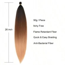 1 Piece Easy Braiding Hair 26 Inch Long Jumbo Braids Yaki Straight Crochet Synthetic Ombre Hair Extensions Low Temperature Fiber 90g/ Pc Black Brown Light Brown - Ombre - View 5