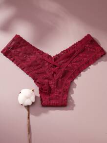 3 件套女士性感蕾丝丁字裤带镂空花朵设计内衣 - 彩色 - 查看 6