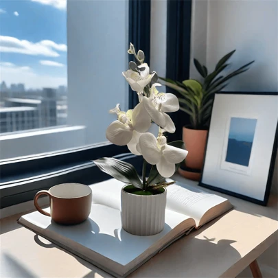 1pc Artificial Butterfly Orchid Plant Potted, Valentine Day, Gift Gifts Birthday Graduation Home Decor Back To School Room Decor School Supplies