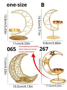 1入組金屬鐵製畫月造型家居裝飾婚禮聚會燭光晚餐新款簡約鐵製燭臺燭台 - 金色 - 查看 3