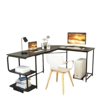 Reversible L-Shaped Computer Study Table With Shelves - 黑色 - 查看 2