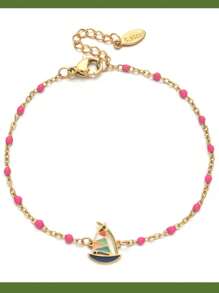 復古波西米亞風格不鏽鋼手鍊,帶有油滴和法國電鍍,適用於女性,海洋海灘系列珠寶 - 沙灘系列帆船 - 查看 6