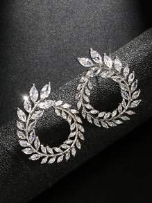 1對奢華的圓形分枝方形鑽耳環,適用於女性禮服,母親節禮物 - 銀色 - 查看 5