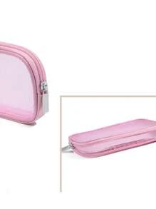 1pc Mesh Cosmetic Bag Wash Bag, Mesh Cosmetic Brush Bag Travel Wash Toothbrush Storage Bag Multifunctional Multi-Purpose Cosmetic Bag Large Capacity Portable Large Cosmetic Travel Bag, Cosmetic Brush Bag Storage Bag Foldable Cosmetic Bag For Storing Brushes, Shavers And Unisex Storage Boxes Makeup Bag School Supplies Travel Essentials Make Up Bag Holiday Essentials Makeup Bags Makeup Pouch Makeup Organizer Holiday Winter 2024 Make Up Organizer Makeup Storage - Pink - View 3