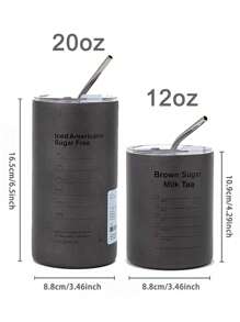 1 件美式工业风保温杯带吸管，不锈钢保温咖啡杯大容量 360ml/600ml 返校 - 黑灰色 - 查看 3