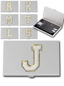 Thẻ tín dụng Giá đỡ Thời trang Ví Kim loại RFID Id Giá đỡ Hộp Id Thông minh Ví thẻ Thêu Đính đá Lá thư A Đến Z Thẻ Các trường hợp Đối với Làm Việc - Bạc - Xem 1