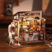 Robotime Rolife Dollhouses Miniature House Kit With Furniture And LED Light Dollhouse Wooden Model Kits For Adults DIY Building Christmas Gifts For The Family (NO.17 Café) - 彩色 - 查看 5