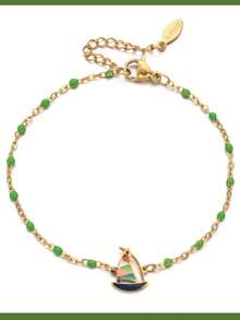 復古波西米亞風格不鏽鋼手鍊,帶有油滴和法國電鍍,適用於女性,海洋海灘系列珠寶 - 沙灘系列帆船 - 查看 10
