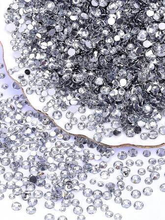 1000/2000/3000pcs Bags Resin Rhinestones, 4mm Black Flat Back Rhinestones, Non-Hotfix Black Crystal Gems For DIY Crafts, Cups, Bottles, Glasses, Clothing, Loose Glitter Crystals, Craft Decor