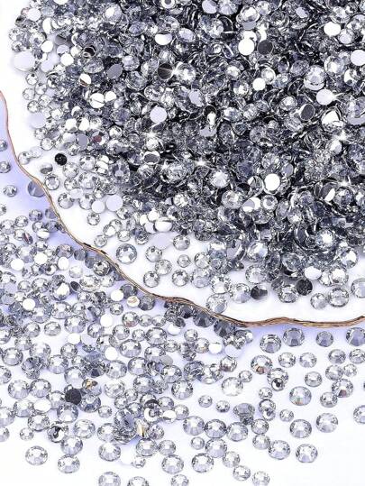 1000/2000/3000pcs Resin Rhinestones, 4mm Silver Flat Back Clear Non-Hot Fix Crystal Rhinestones For DIY Crafts, Cup, Bottles, Glasses, Clothes, Loose Sparkling Crystal Stones, Craft Decor
