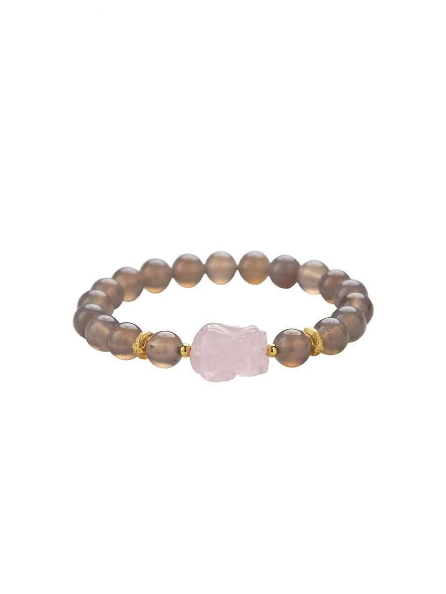 VE [VE] 1pc High-Quality Agate & Crystal Pixiu Bracelet, Vivid Pixiu Design, Meaning Wealth & Blessing, Peace Guard. Natural Gemstone Colors Vary, Elegant Decoration & Brings Good Fortune
